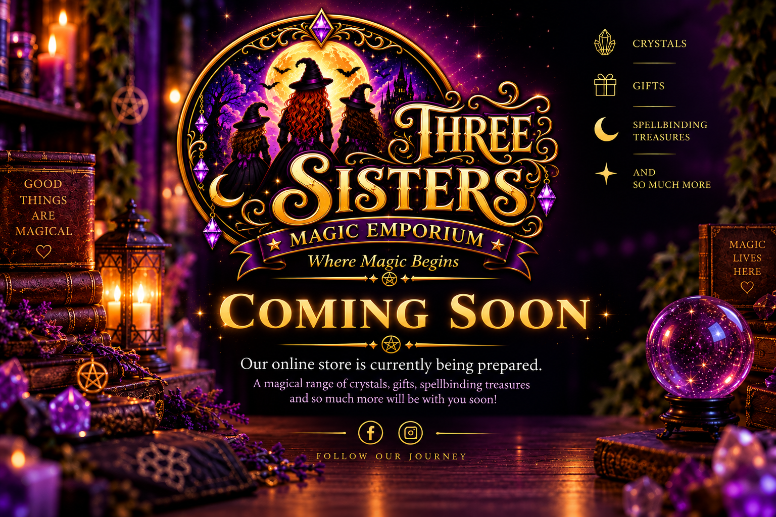 Three Sisters Magic Emporium. Where Magic Begins. Coming Soon.